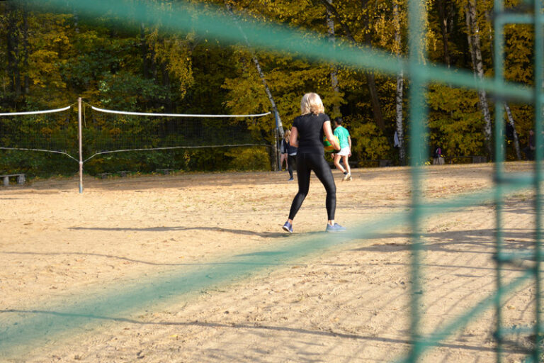 View of the volleyball court in the park.